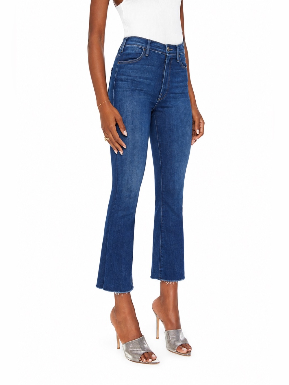 MOTHER Cropped Kick Flare Jeans in Dark Blue